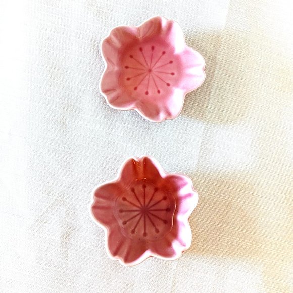 Cherry Blossom Sakura Pink Flower Ceramic Bowl Dish Plate Jewlery Tray 2 Pcs - Picture 1 of 4